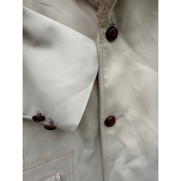 Vintage Overcoat Mens 42 Wide Collar Beige Canvas Fur Lined Studio One 70's Coat - Picture 4 of 5